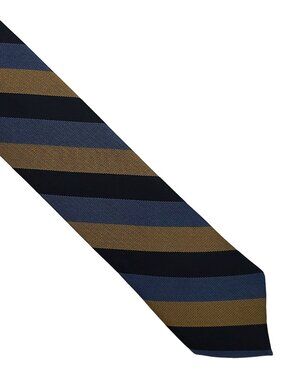 Vtg Leeds Neckwear Gold Blue Black Dacron Polyester Skinny Tie Necktie 2 x 47